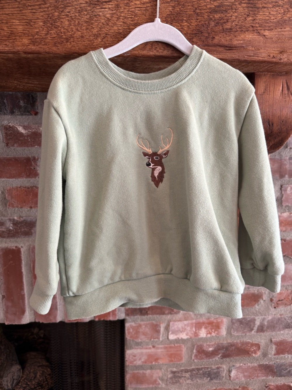 Kids Sage Green Deer Embroidered Sweatshirt